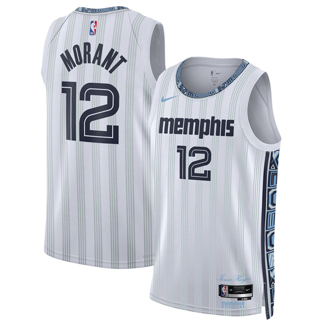 Men's Memphis Grizzlies #12 Ja Morant White 2025/26 City Edition Stitched Basketball Jersey